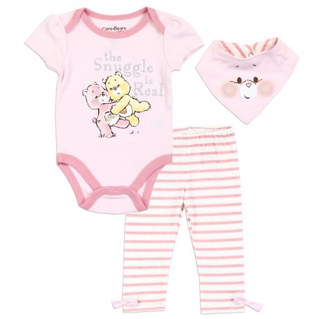 Pink And Yellow Care Bears The Snuggle Is Real Baby Girls 3 Piece Set Space City Kids Clothing Store