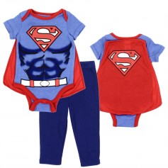 DC Comics Superman 3 Piece Layette Set With Onesie And Cape And Pannts Space City Kids Clothing