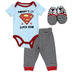 DC Comics Superman Mommy's Lil Super Hero Pants Set With Crib Shoes And Onesie Space City Kids Clothing