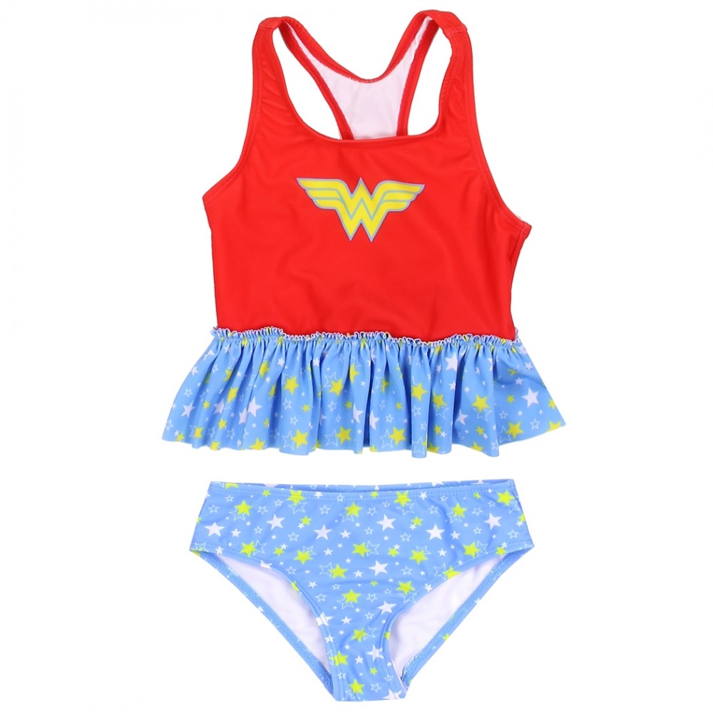 NEW Girls Toddler Superhero Swimsuit Ruffle One Piece Wonder Woman 2T-5T
