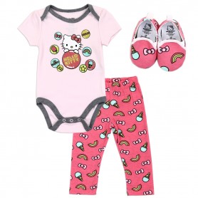 Hello Kitty 3 Piece Pants Set Pink Onesie Pants With Rainbows And Crib Shoes Space City Kids Clothing Store