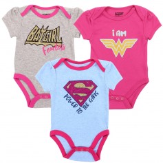 Dc Comics Power To The Girls 3 Piece Onesie Set Batgirl Wonder Woman Supergirl Space City Kids Clothing Store 