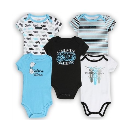 Calvin Klein 5 Piece Baby Boys Onesie Set Featuring Motorcycles Space City Kids Fashion Clotihng Store