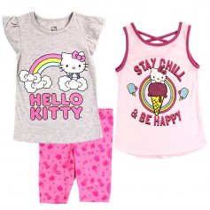 Hello Kitty Stay Chill And Be Happy 3 Piece Shorts Set Space City Kids Clothing Store