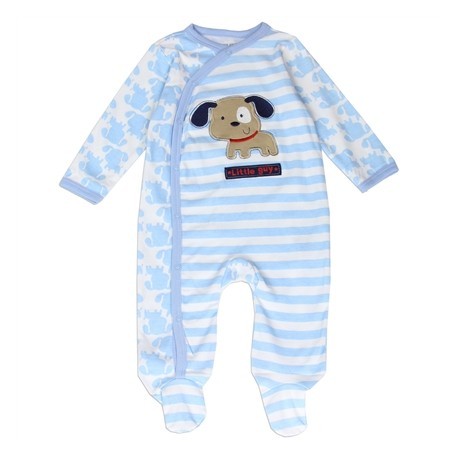 Buster Brown Blue And White Striped Brown Puppy Footed Coverall