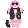 Nuby Pink Biker Printed Onesie Pink Hat And Black Socks Space City Kids Clothing Store