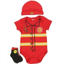 Nuby Baby Boys Fireman Red Onesie Red Hat And Black Socks Space City Kids Clothing Store