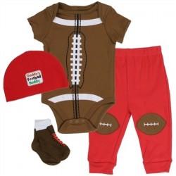 Nuby Brown Football Onesie Pants Hat and Sock 4 Pc Set Space City Kids Clothing Store