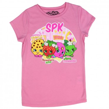 Shopkins Pink Girls Shirt With Kooky Cookie D'Lish Apple Blossom And Strawberry Kiss Space City Kids Clothing