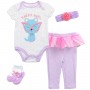 Buster Brown Sassy Girls 4 Piece Layette Set With Onesie Pants Headband and Socks At Space City Kids Clothing
