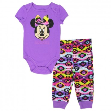 Disney Minnie Mouse Purple Onesie With Colorful Geometric Designs On Pants Space City Kids Clothing
