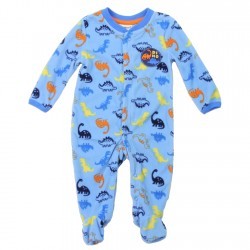 Bust Brown Dinosaur Blue Snap Down Microfleece Footed Sleeper Space City Kids Clothing