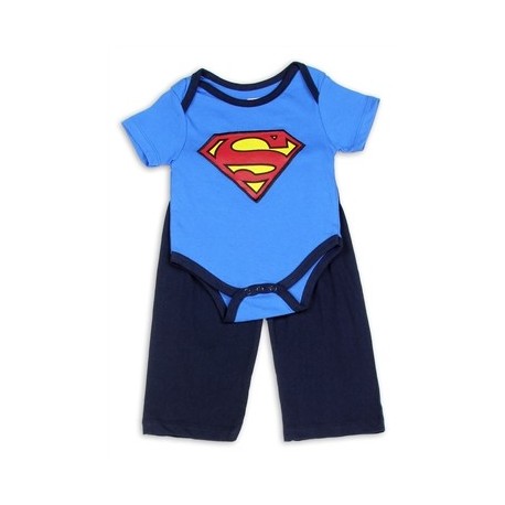 DC Comics Superman Blue Creeper With Shield And Navy Blue Pants Set Space City Kids Clothing 