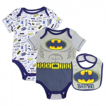 DC Comics Baby Batman 3 Piece Onesie And Bib Set Space City Kids Clothing