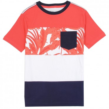 PS From Aeropostale Tropical Leaves Navy Blue and Red Boys Shirt Space City Kids Clothing Store