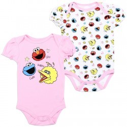 Sesame Street Elmo And Friends Silly Happy Cute Baby Girls Onesie Set With Big Bird Cookie Monster And Elmo