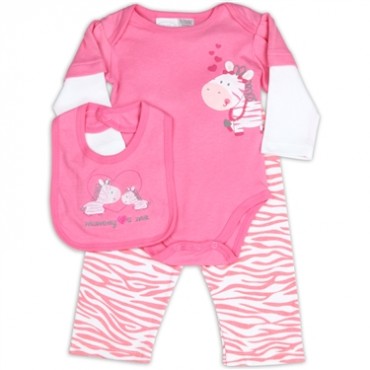 Designer Kathy Ireland Mommy And Me 3 Piece Infant Girls 3 Piece Onesie Pants and Bib Space City Kids Clothing