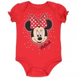 Diney Minnie Mouse Red Baby Girls Onesie With Puff Sleeves Space City Kids Clothing