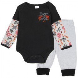 Little Beginnings Born To Rock Black Embroidered Long Sleeve Creeper and Jogger Space City Kids Clothing