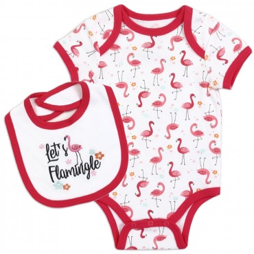 Bloomin Baby Flamingos Let's Flamingle Onesie And Bib Space city Kids Clothing Store
